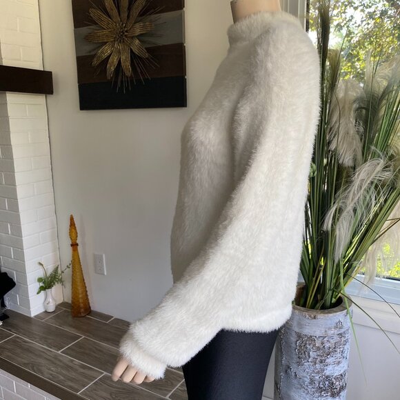 Joseph Ribkoff Fuzzy High Cutout Neck Cream Sweater Sm - Picture 2 of 10